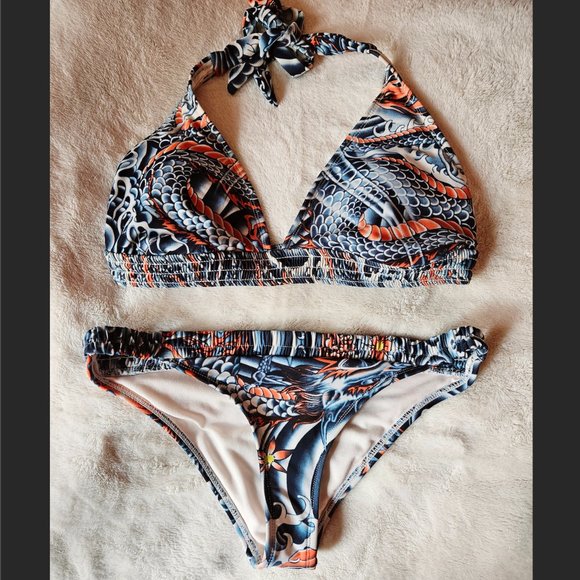 Jean Paul Gaultier Other - Rare Perfect GAULTIER for Target Dragon Tattoo Blue Print Bikini Swimsuit M